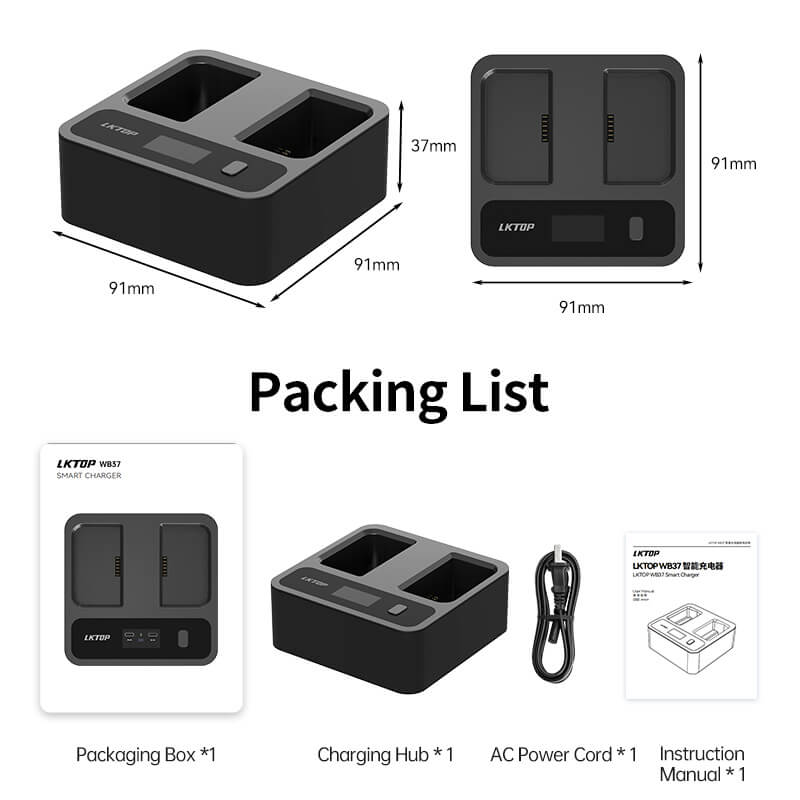 LKTOP WB37 Battery Charging Hub with AC Power Cable and User Manual