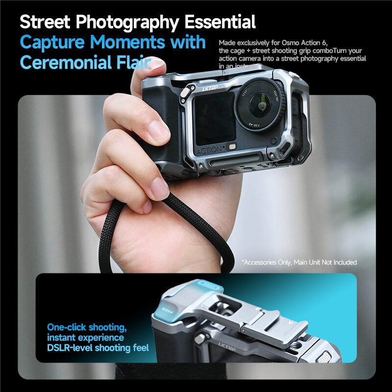 LKTOP Street Photography Handle Kit for DJI Osmo Action 6 multifunctional DSLR-style handheld camera grip accessory