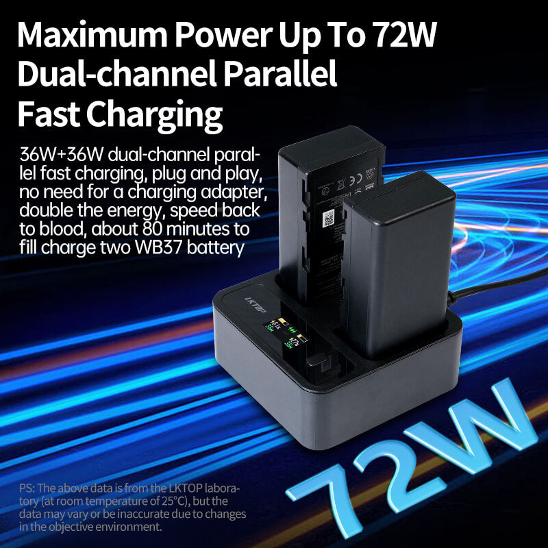 LKTOP 72W WB37 Battery Charging Hub Dual-Slot Fast Charger for DJI RC Plus