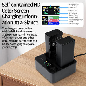 LKTOP WB37 Smart Battery Charger with 0.96-Inch IPS Colour Display
