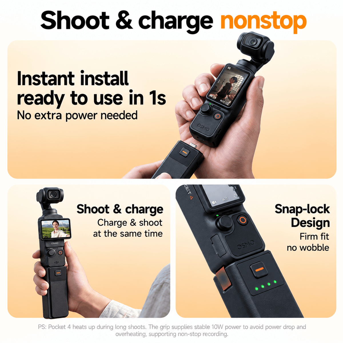 LKTOP 5000mAh Battery Handle for DJI Osmo Pocket 3, Pocket 4 and Pocket 4P