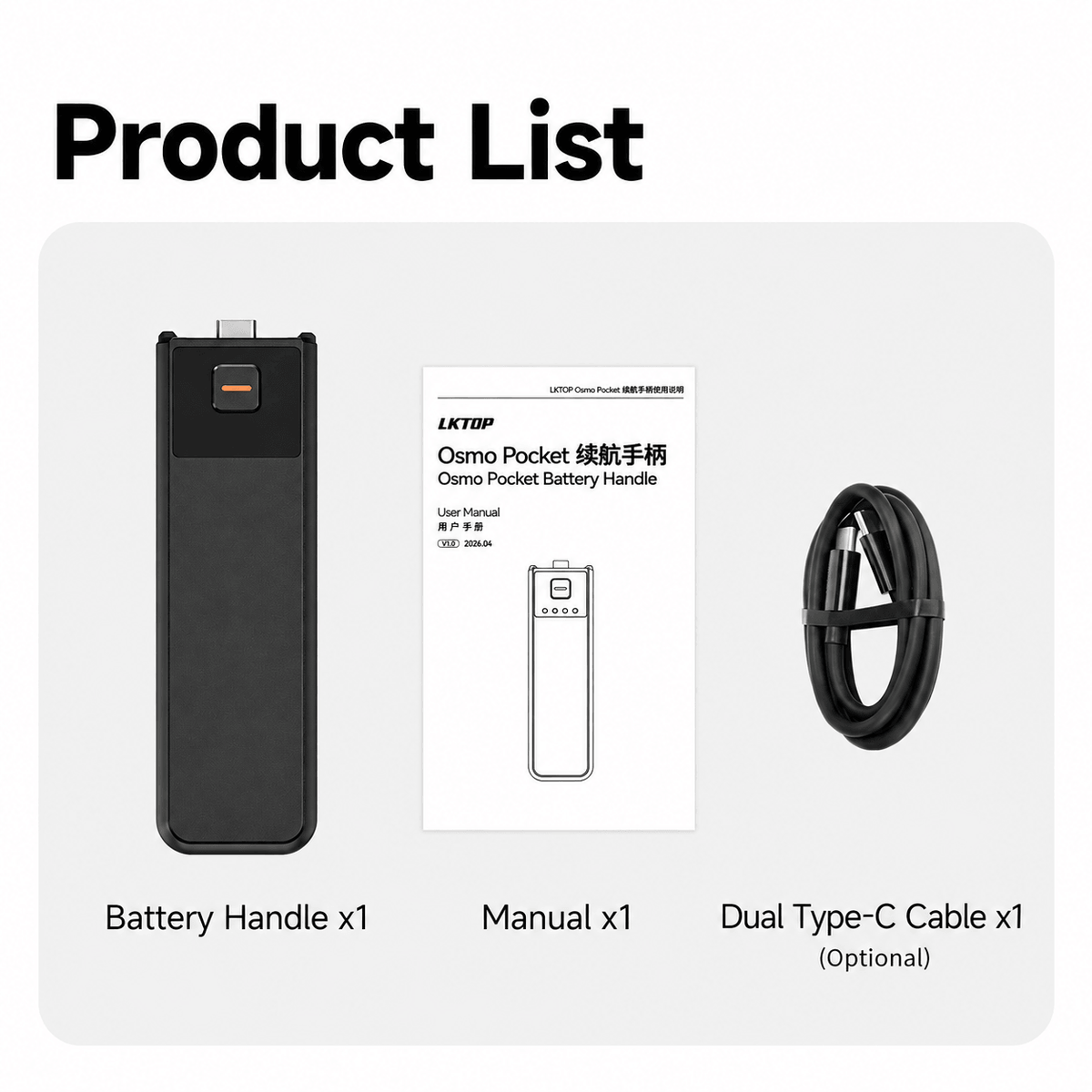 LKTOP 5000mAh Battery Handle for DJI Osmo Pocket 3, Pocket 4 and Pocket 4P