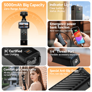 LKTOP 5000mAh Battery Handle for DJI Osmo Pocket 3, Pocket 4 and Pocket 4P